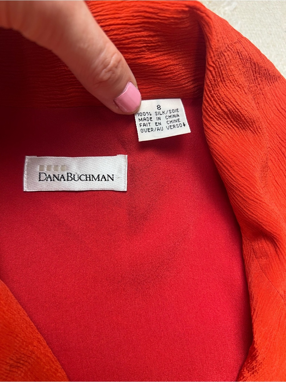Vintage Dana Buchman Silk Button-Down Midi Shirt Dress/ Duster Copper Orange - 8 - Picture 5 of 14